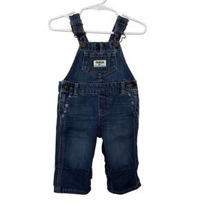 Oshkosh B'gosh Vestbak Overalls Floral Trim Baby Girl 6 Months Pockets Jean Blue